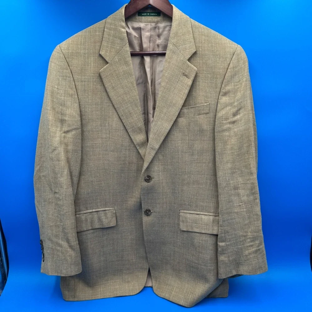 Lauren Ralph Lauren Mens‎ Tan Plaid Wool Blend Sport Coat Blazer Jacket